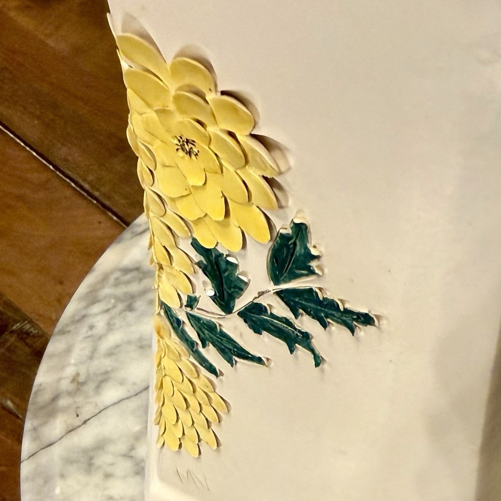 VTG 60s MCM Pagoda Yellow 3D Chrysanthemum Cookie Jar Floral Canister Urn Lid - Picture 7 of 16